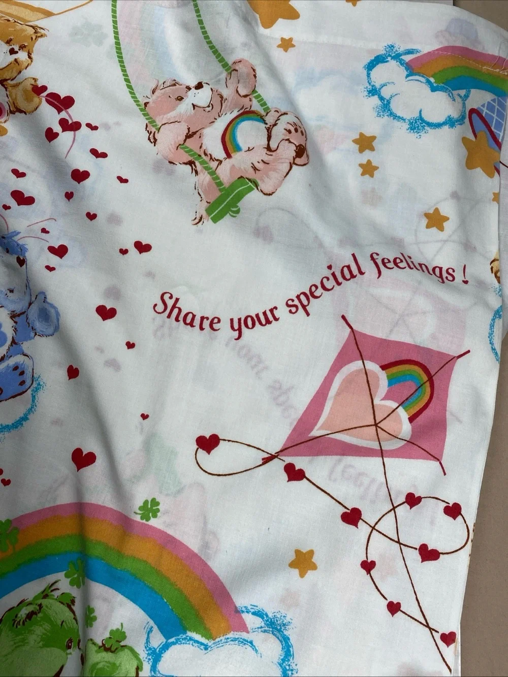 Vintage 80s Care Bears flat twin sheet Made in USA